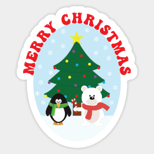 Merry Christmas Cute Penguin and Bear Sticker